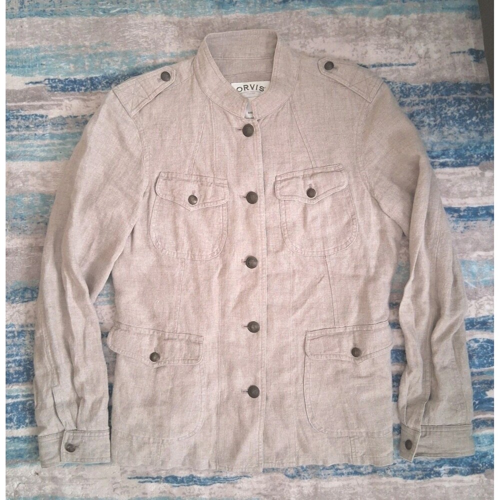 Orvis Baird McNutt Irish Linen Blazer Jacket Womens Small Beige Pockets Casual